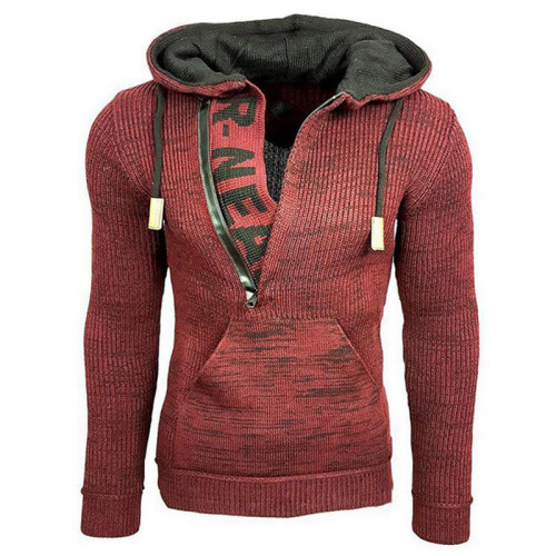 Knitted color-block pullover hoodie
