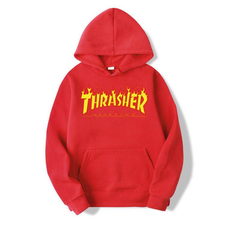Flame print solid trend hoodie