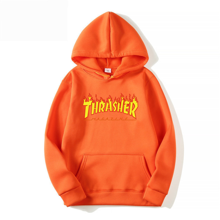 Flame print solid trend hoodie