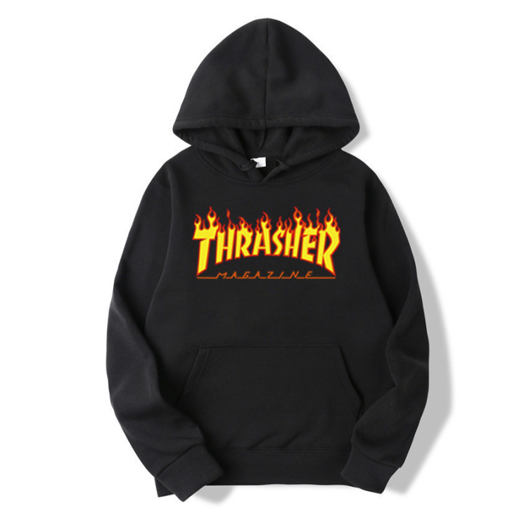 Flame print solid trend hoodie