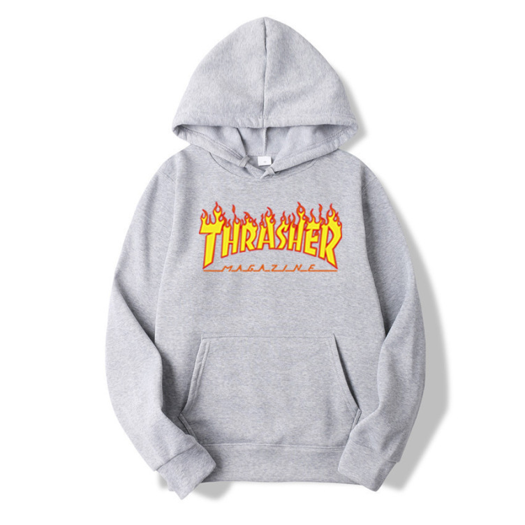 Flame print solid trend hoodie