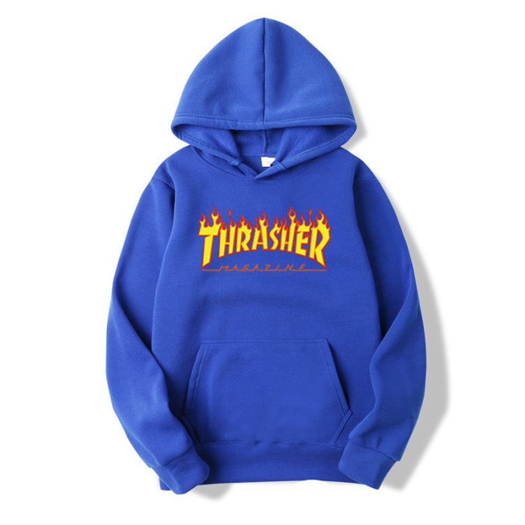 Flame print solid trend hoodie