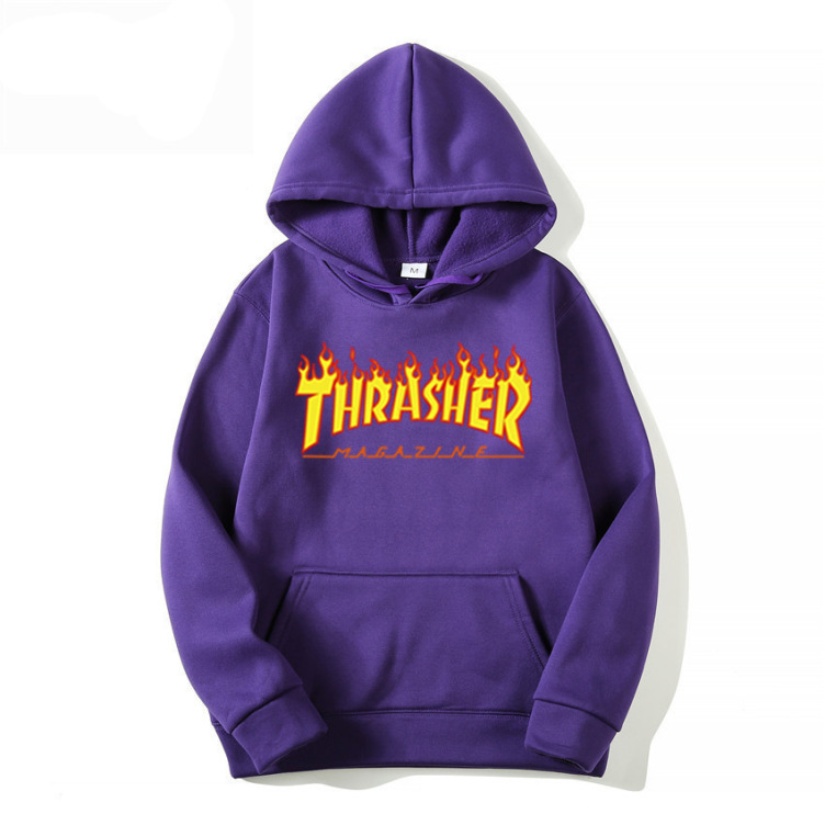 Flame print solid trend hoodie