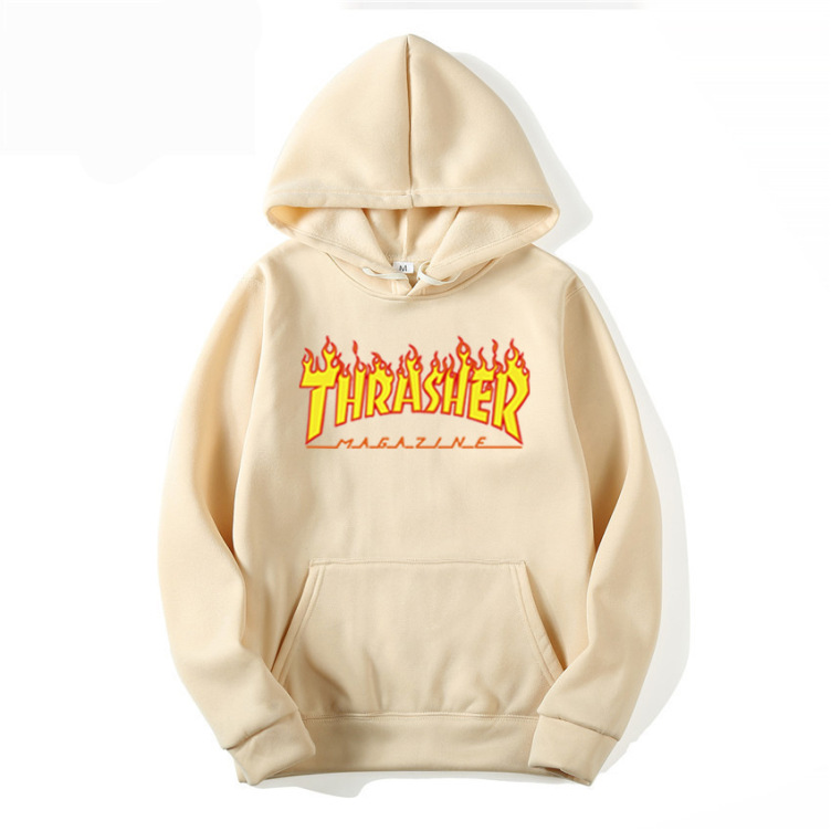 Flame print solid trend hoodie