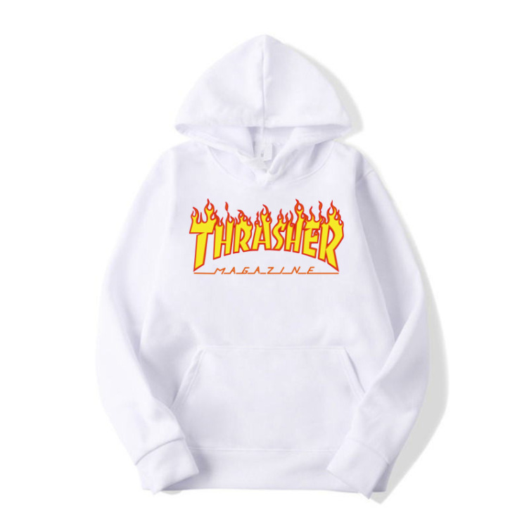 Flame print solid trend hoodie