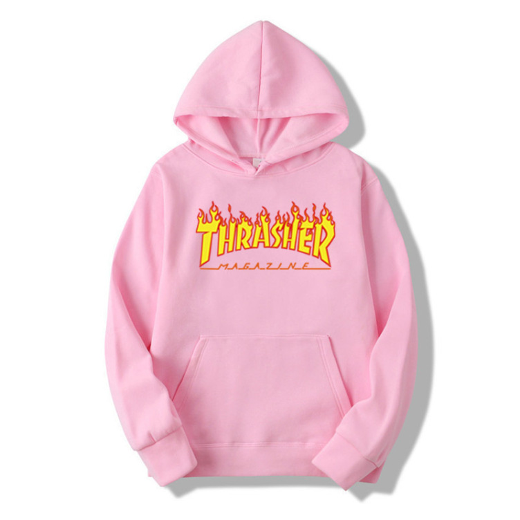 Flame print solid trend hoodie
