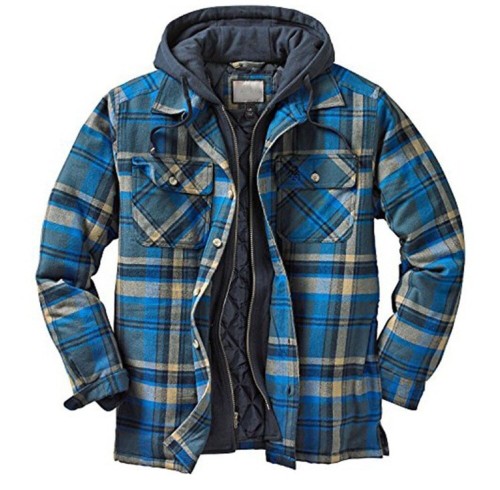 Cotton check long-sleeved loose-fitting hooded jacket