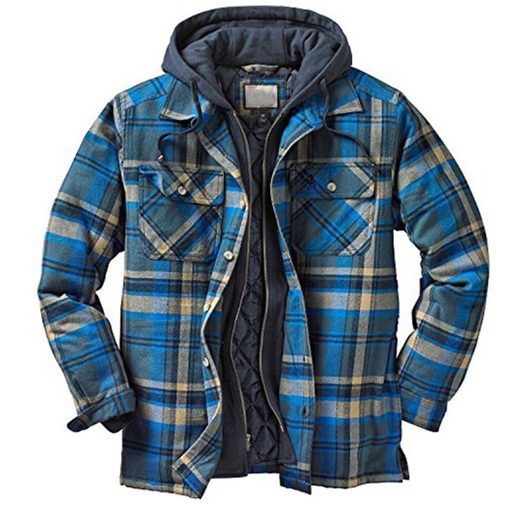 Cotton check long-sleeved loose-fitting hooded jacket