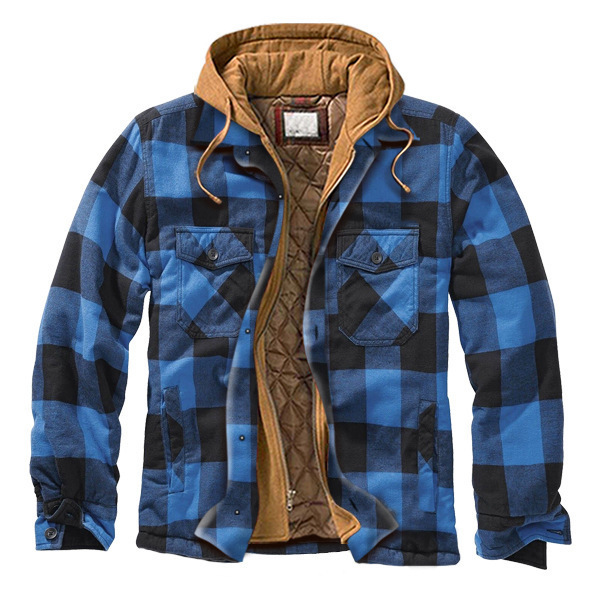 Cotton check long-sleeved loose-fitting hooded jacket