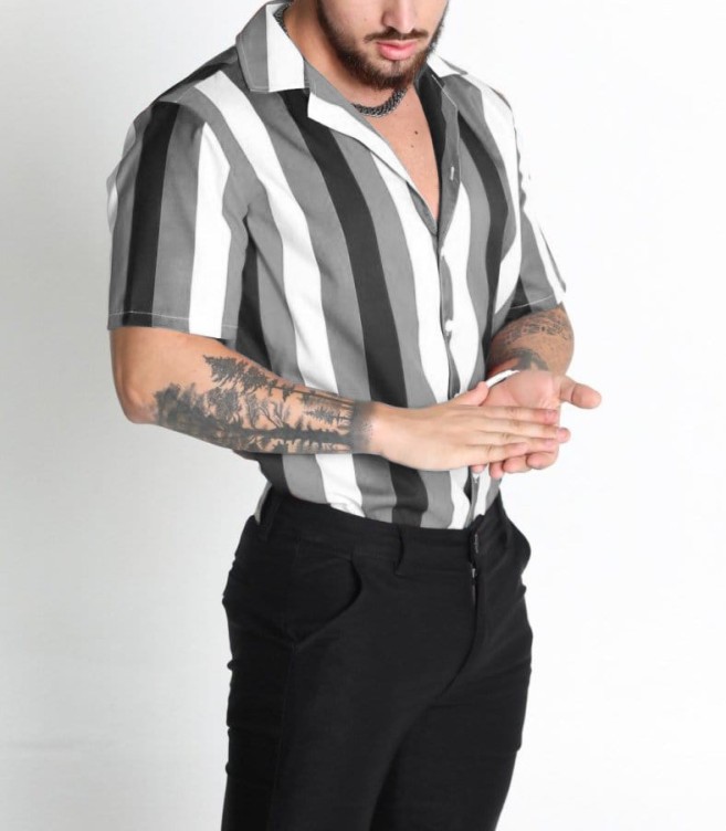 Lapel stripe print trend shirt