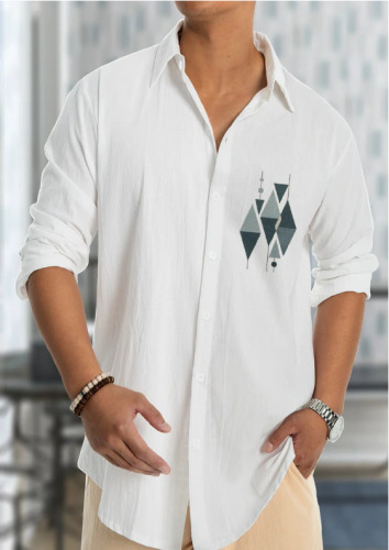 Printed casual men's long-sleeved trend shirt