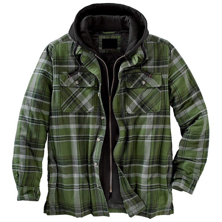 Cotton check long-sleeved loose-fitting hooded jacket