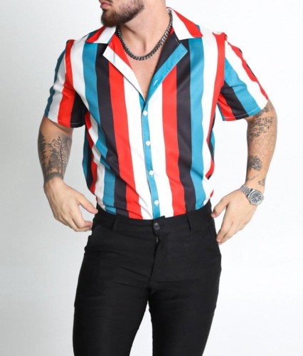 Lapel stripe print trend shirt
