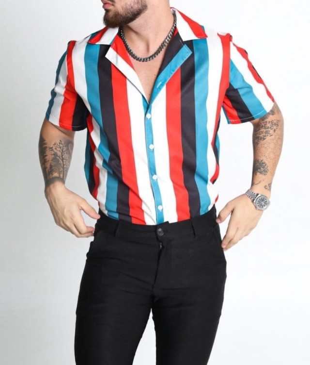Lapel stripe print trend shirt