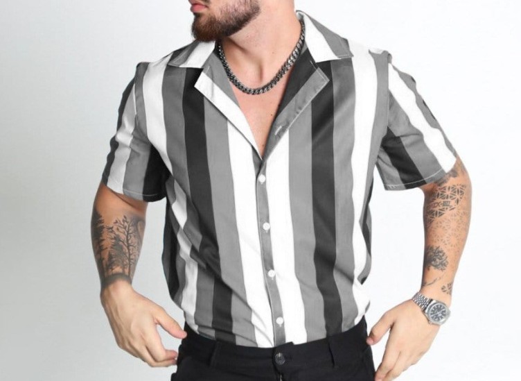 Lapel stripe print trend shirt