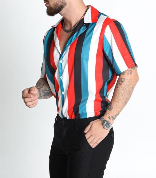 Lapel stripe print trend shirt