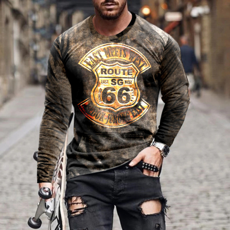 Digital print slim fit casual T-shirt