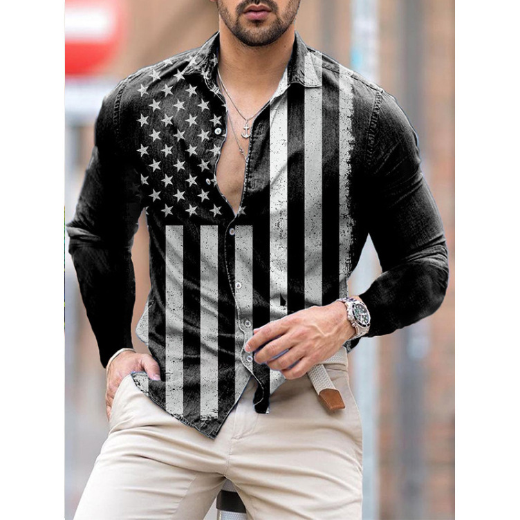 Printed casual long-sleeved trend shirt