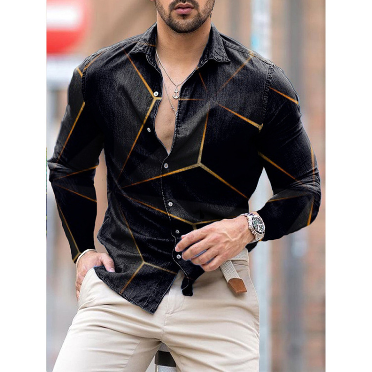 Printed casual long-sleeved trend shirt