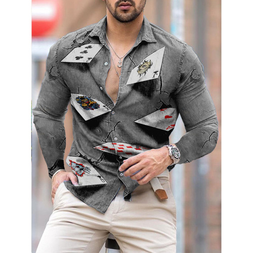Printed casual long-sleeved trend shirt
