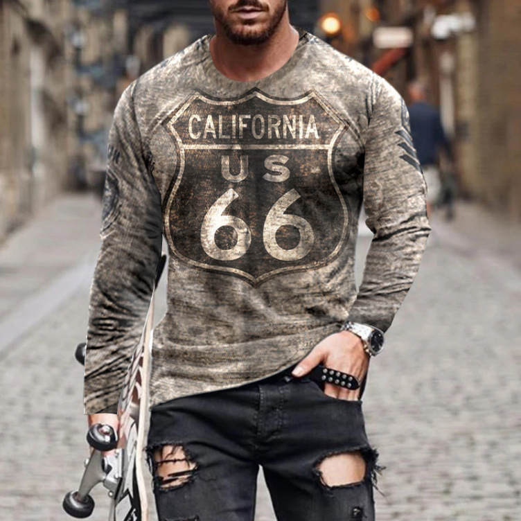 Digital print slim fit casual T-shirt