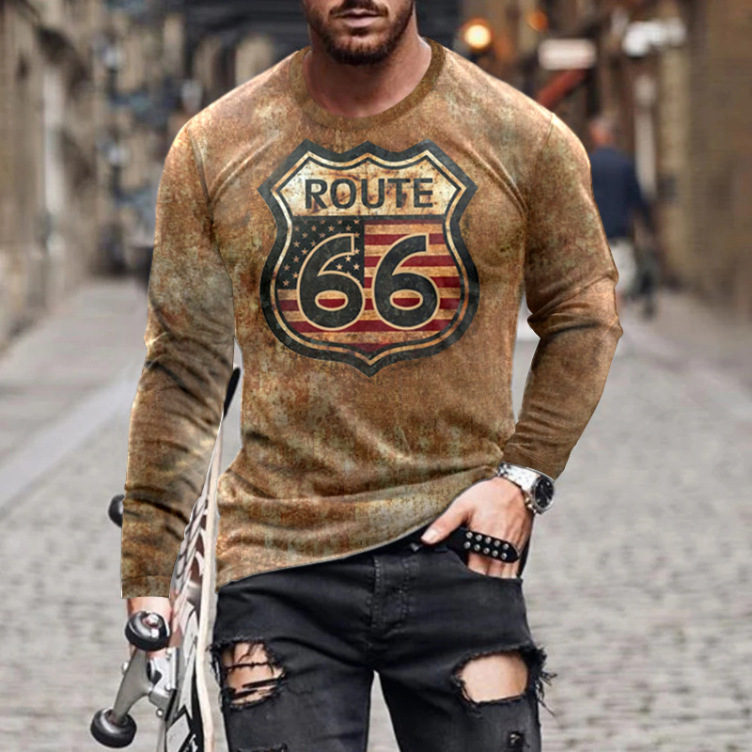 Digital print slim fit casual T-shirt