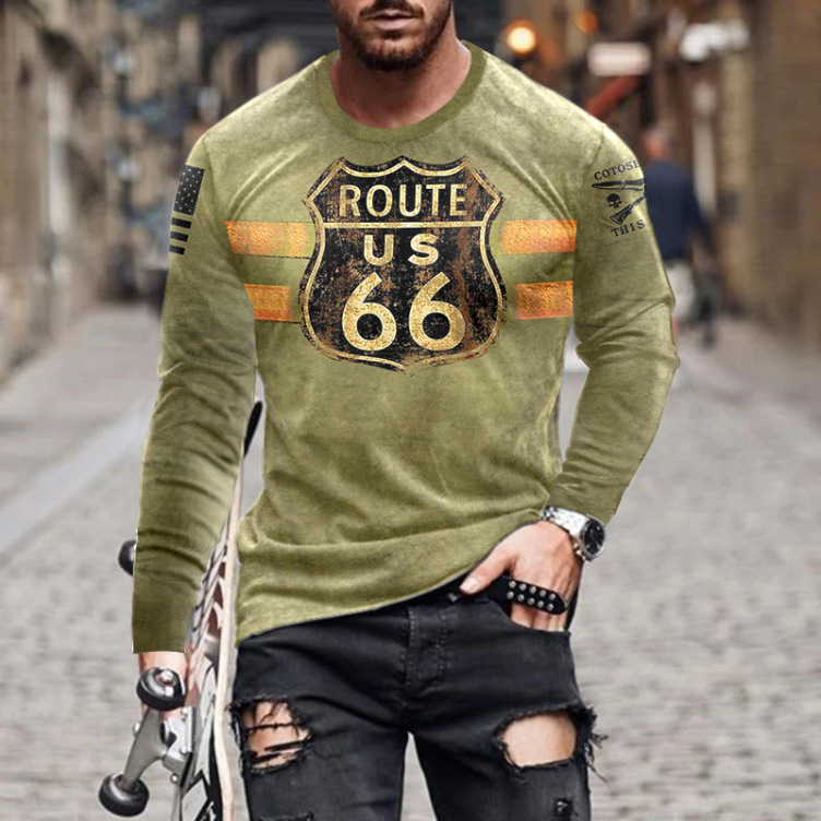 Digital print slim fit casual T-shirt