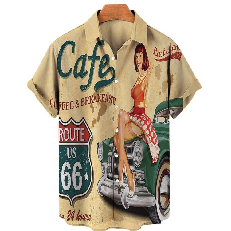 Printed casual short-sleeved trend shirt