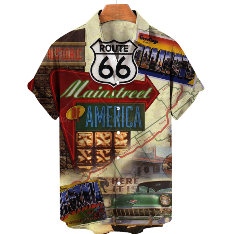 Printed casual short-sleeved trend shirt