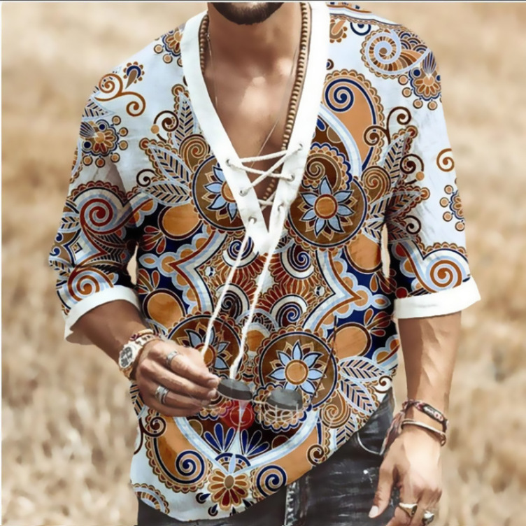 Printed casual short-sleeved trend shirt