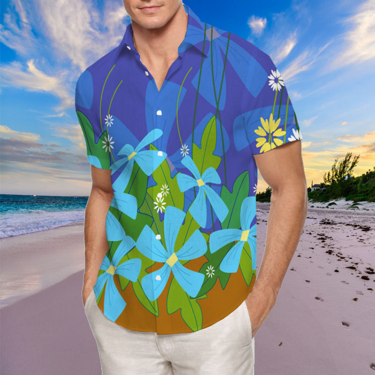 Digital print casual short-sleeved trend shirt