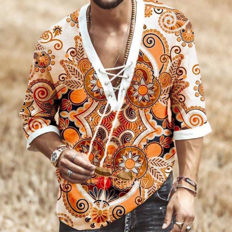 Printed casual short-sleeved trend shirt