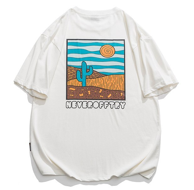 Pattern-print crewneck short-sleeved trend T-shirt