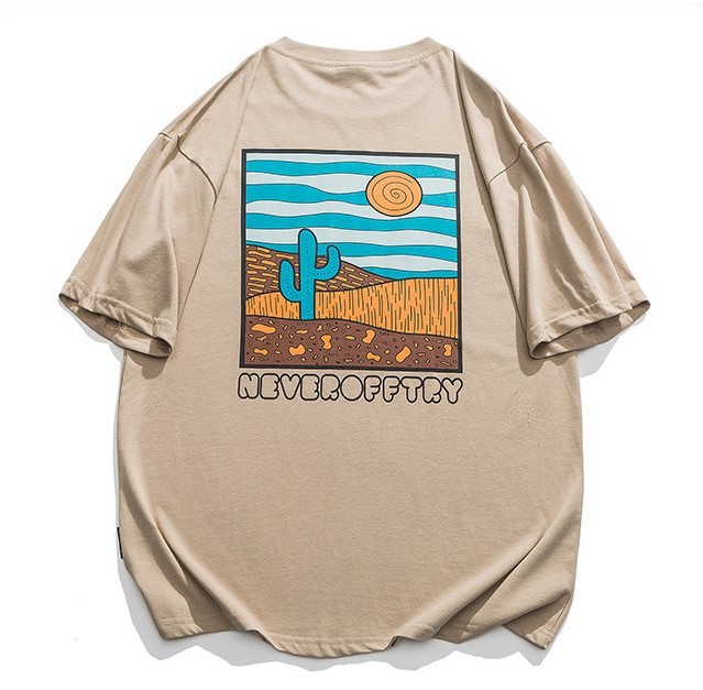 Pattern-print crewneck short-sleeved trend T-shirt