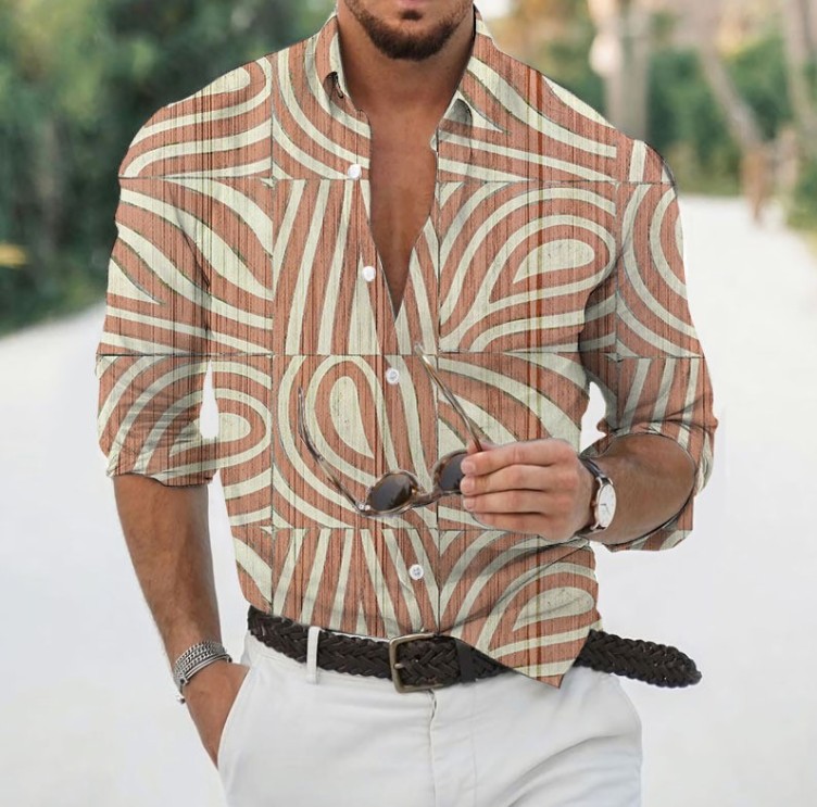 Printed casual long-sleeved fashion trend shirt