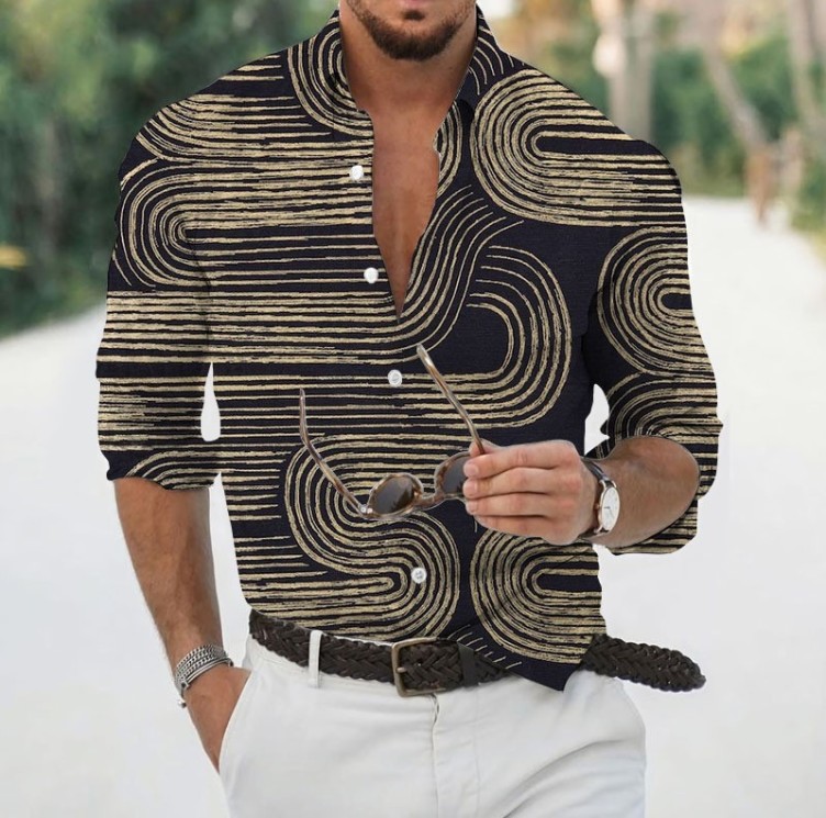 Printed casual long-sleeved fashion trend shirt