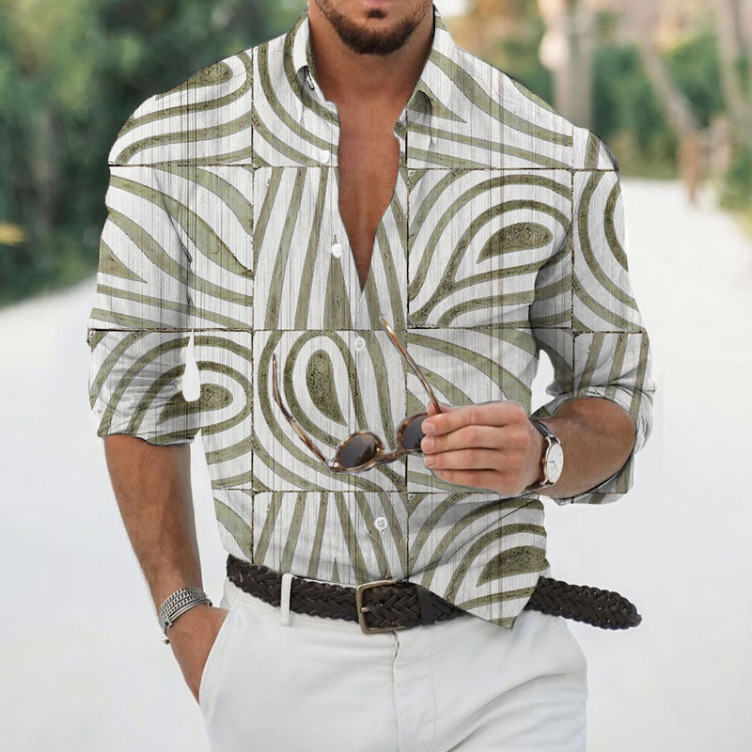 Printed casual long-sleeved fashion trend shirt