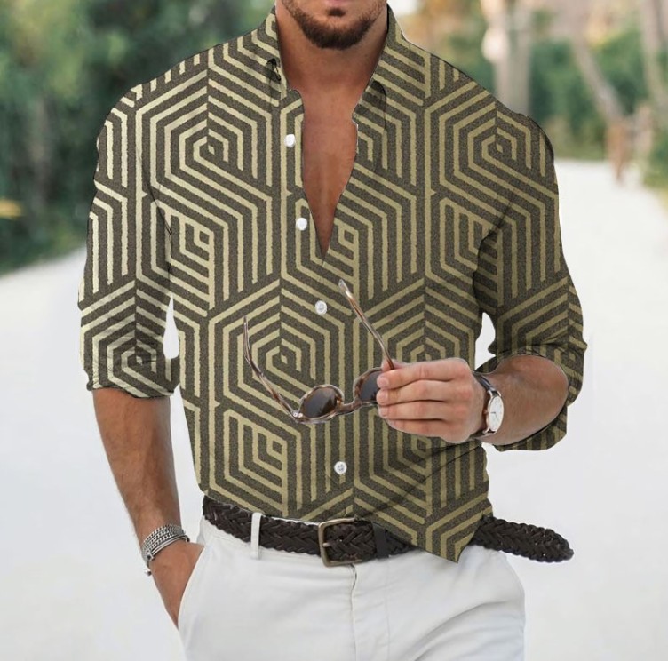 Printed casual long-sleeved fashion trend shirt