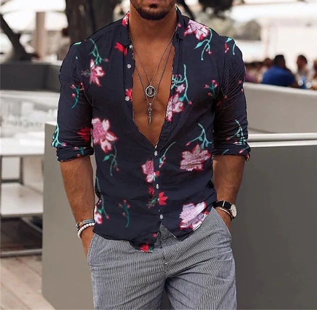 Digital print casual short-sleeved trend shirt