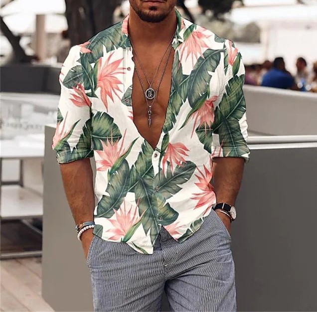 Digital print casual short-sleeved trend shirt