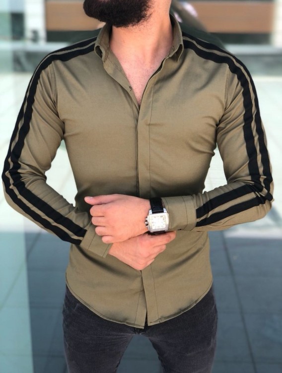 Casual long-sleeved pull-up trend shirt