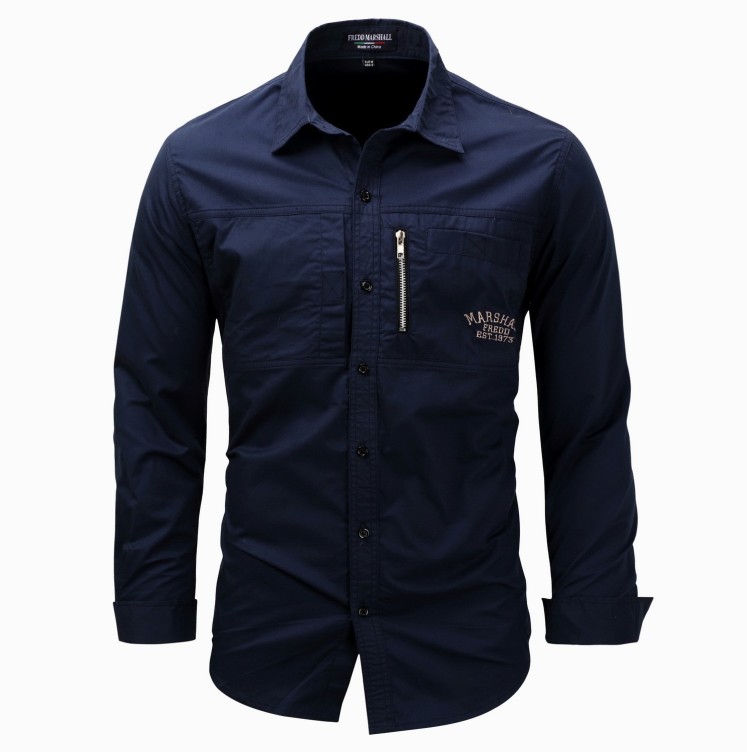 Zipper with lapels long sleeve trend shirt