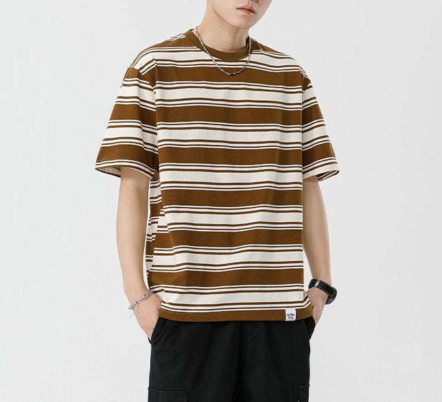 Striped crewneck casual trend T-shirt