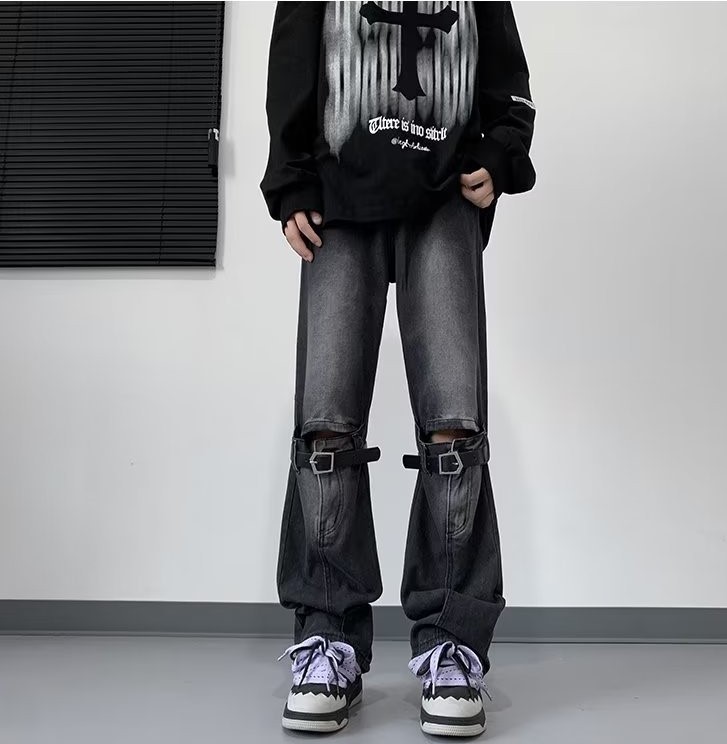 Ripped high street fashion trend jeans