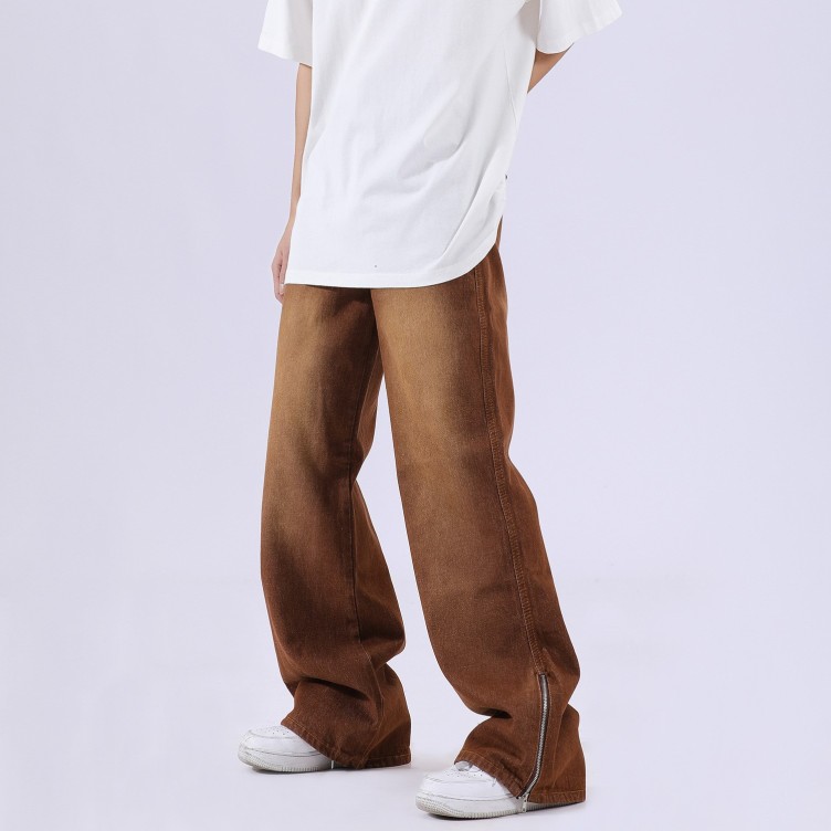Color-block loose straight-leg fashion trend jeans