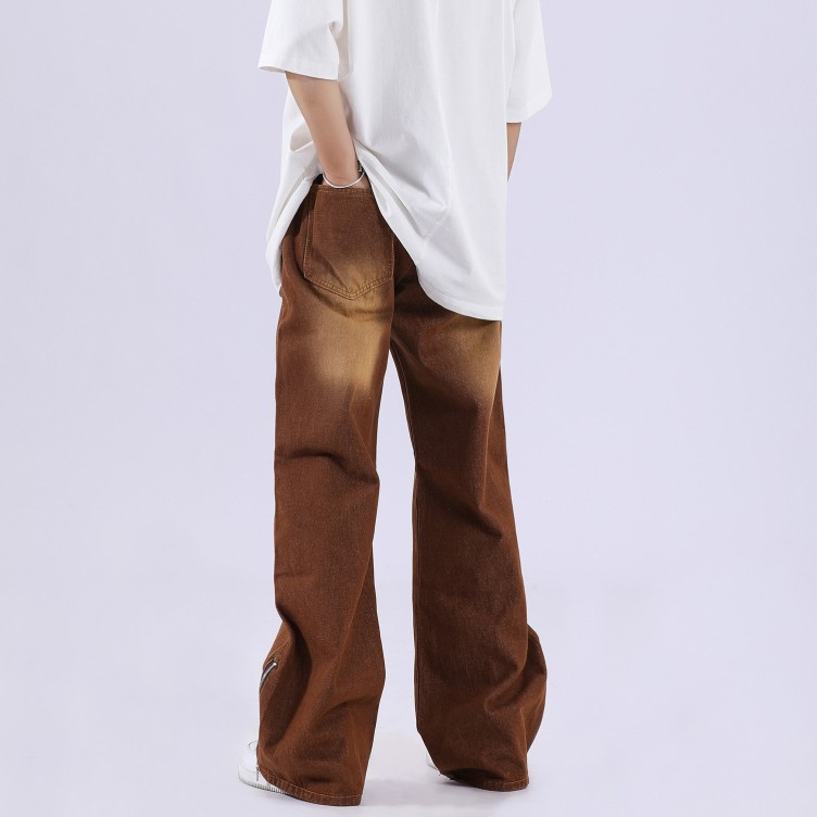 Color-block loose straight-leg fashion trend jeans