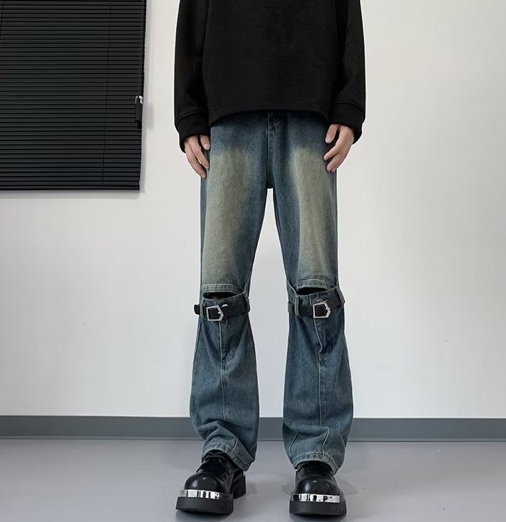 Ripped high street fashion trend jeans