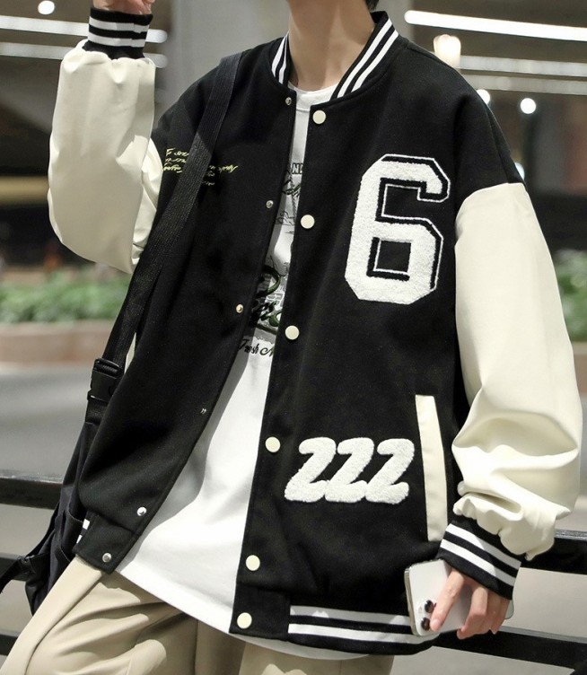 Embroidered standing neck bomber fashion trend jacket