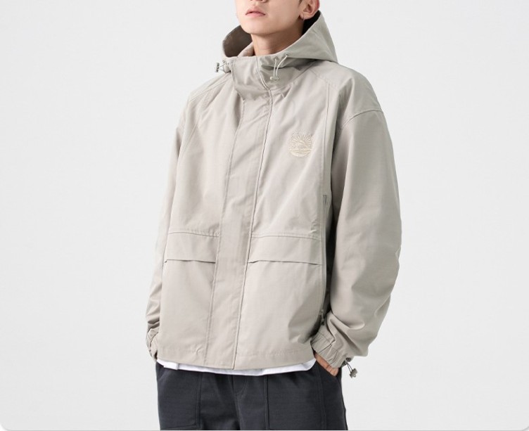 Solid casual embroidered hooded jacket