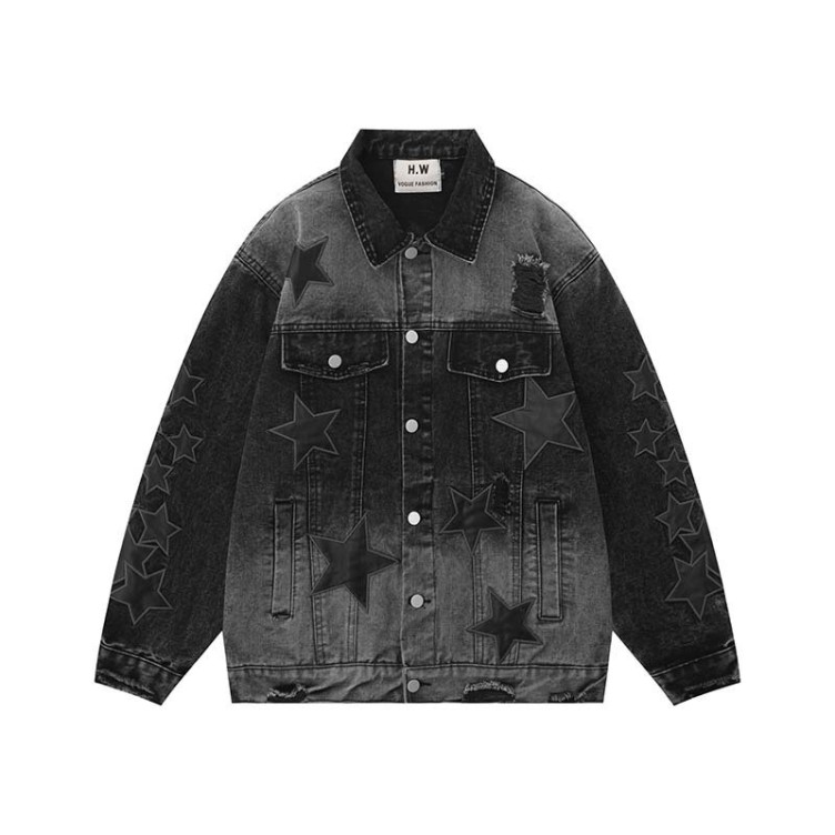 Hip Hop Vintage Loose Relaxed Polo Neck Denim Jacket